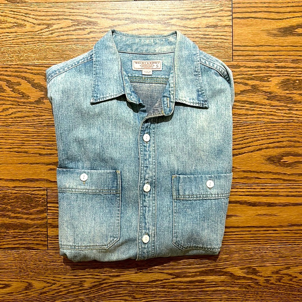 J Crew / Wallace & Barnes light wash denim work shirt.